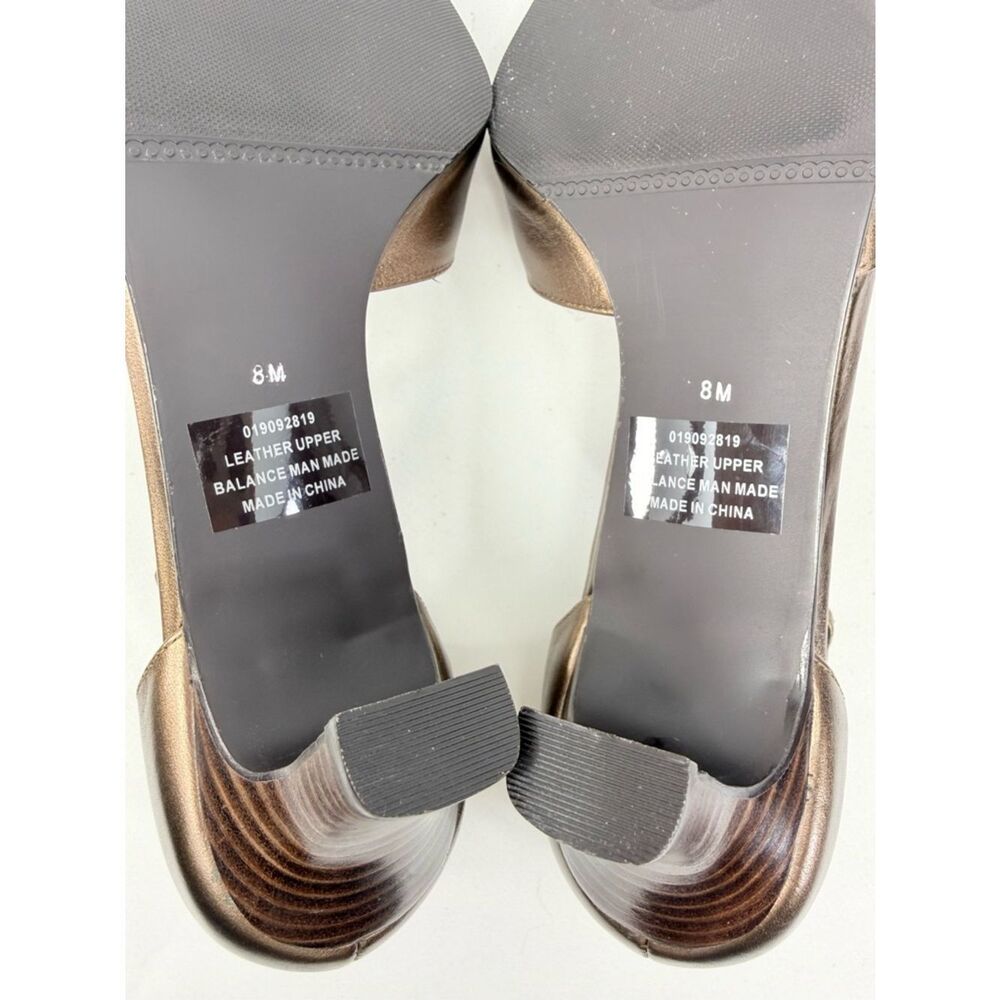 Coldwater Creek Bronze Metallic T Strap Pointed Square Toe Kitten Heel Pumps NEW - Picture 15 of 16